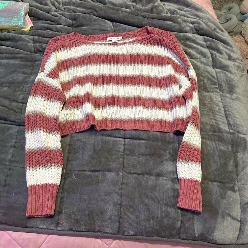 Forever 21 Red and White Crew Neck Striped Sweater
